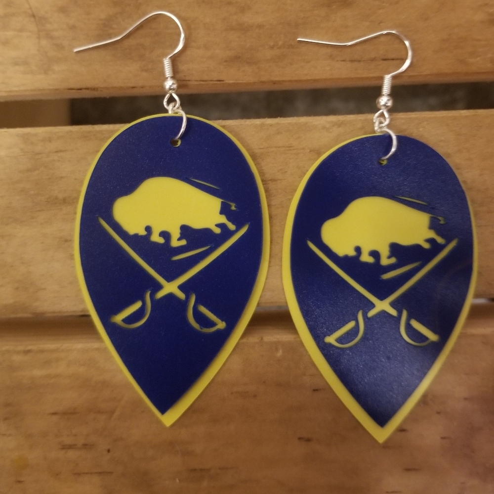 Handmade Buffalo Sabres Earrings - Blue and Yellow